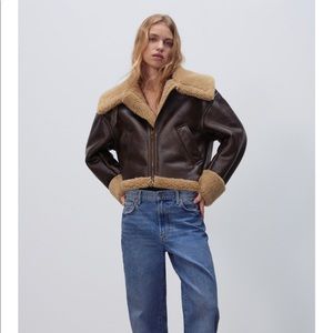 Zara faux Fur Aviator Jacket - Brown with Tan lining